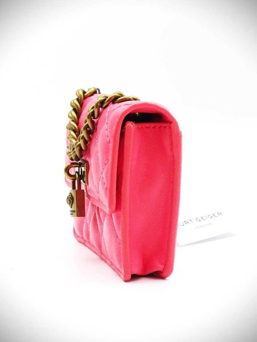 KURT GEIGER Micro Brixton Pink Comb Color Quilted Crossbody Bag - Picture 5 of 6